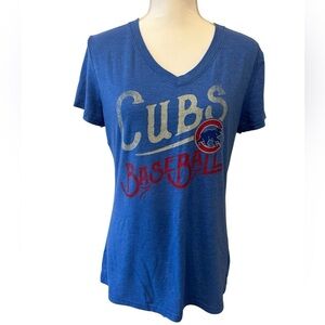 Chicago Cubs Women’s Blue V-Neck Baseball Tee MLB Merchandise Size Medium